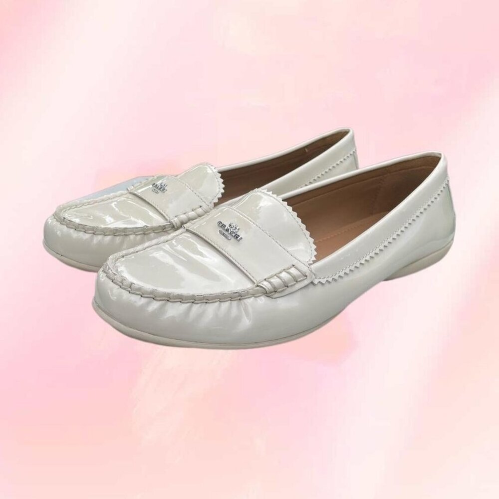 Coach Odette Solid Ivory Patent Leather Driver Loafers